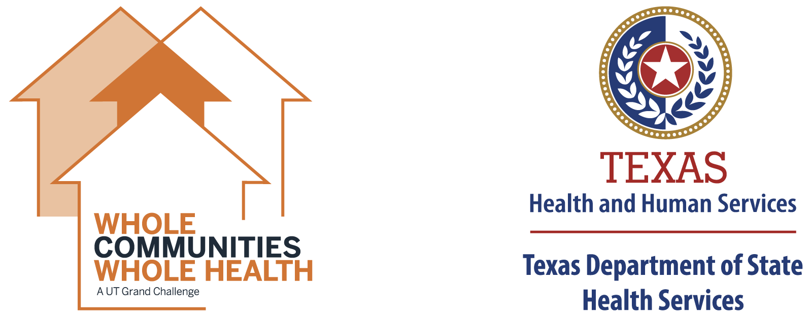 Logos for Whole Communities Whole Health and Texas Department of State Health Services