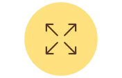 A yellow circle with four brown arrows pointing outward from the center toward the edges, symbolizing expansion or full-screen mode.