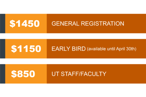 HCLI General registration pricing is $1,450. HCLI Early Bird registration pricing is $1,150 and expires April 30, 2025. HCLI registration for UT System staff and faculty is $850.