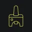 A yellow outline of a stylized naloxone dose, set against a black background.
