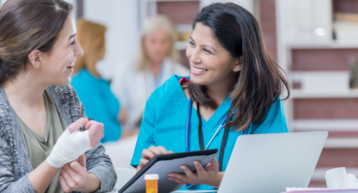 nurse and patient discussing medicine